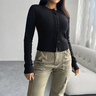Damen Cardigan mit feiner Ribstruktur und Knopfverschluss WW
