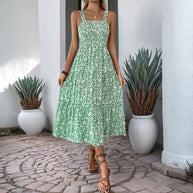 Damen Boho Maxikleid mit verstellbaren Trägern und floralem Design WW