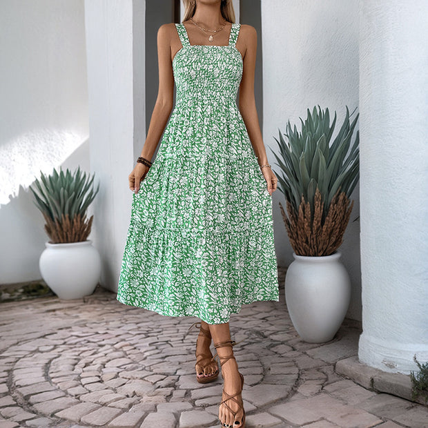 Damen Boho Maxikleid mit verstellbaren Trägern und floralem Design WW