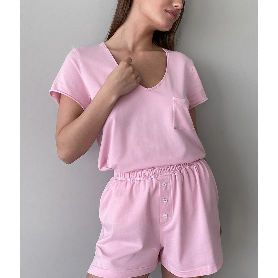 Damen Bequemes Loungewear-Set aus Baumwolle mit V-Ausschnitt WW