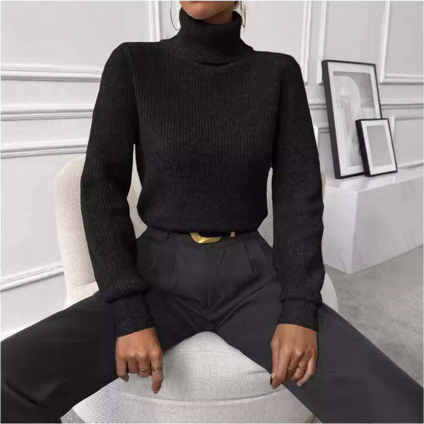 Damen Rippstrickpullover mit hohem Kragen und lässiger Passform WW