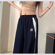 Damen Sportliche Weite Hose mit seitlichen Streifen und elastischem Bund WW