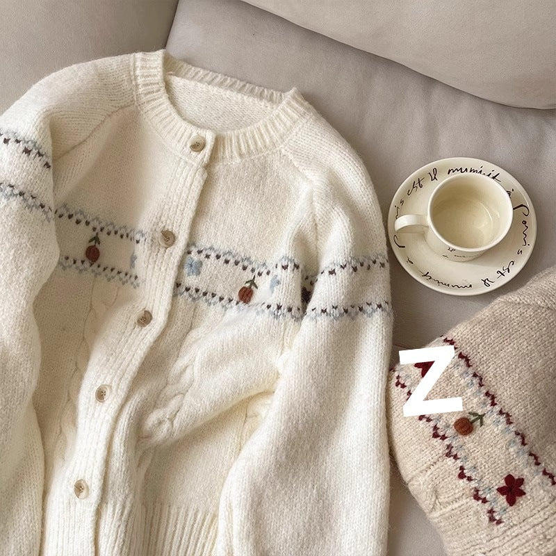 Damen Strickjacke mit floralen Applikationen und bequemen Knöpfen WW