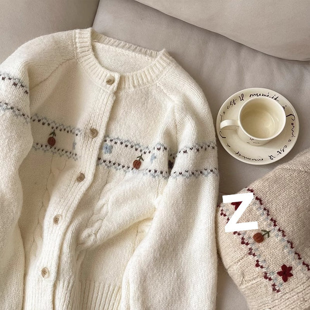 Damen Strickjacke mit floralen Applikationen und bequemen Knöpfen WW