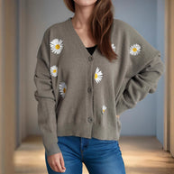 Damen Strickjacke mit floralen Applikationen WW