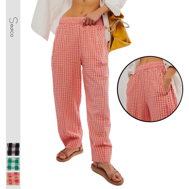 WW | Karo Baumwollgewebte lässige College-Style Bubble-Hosen