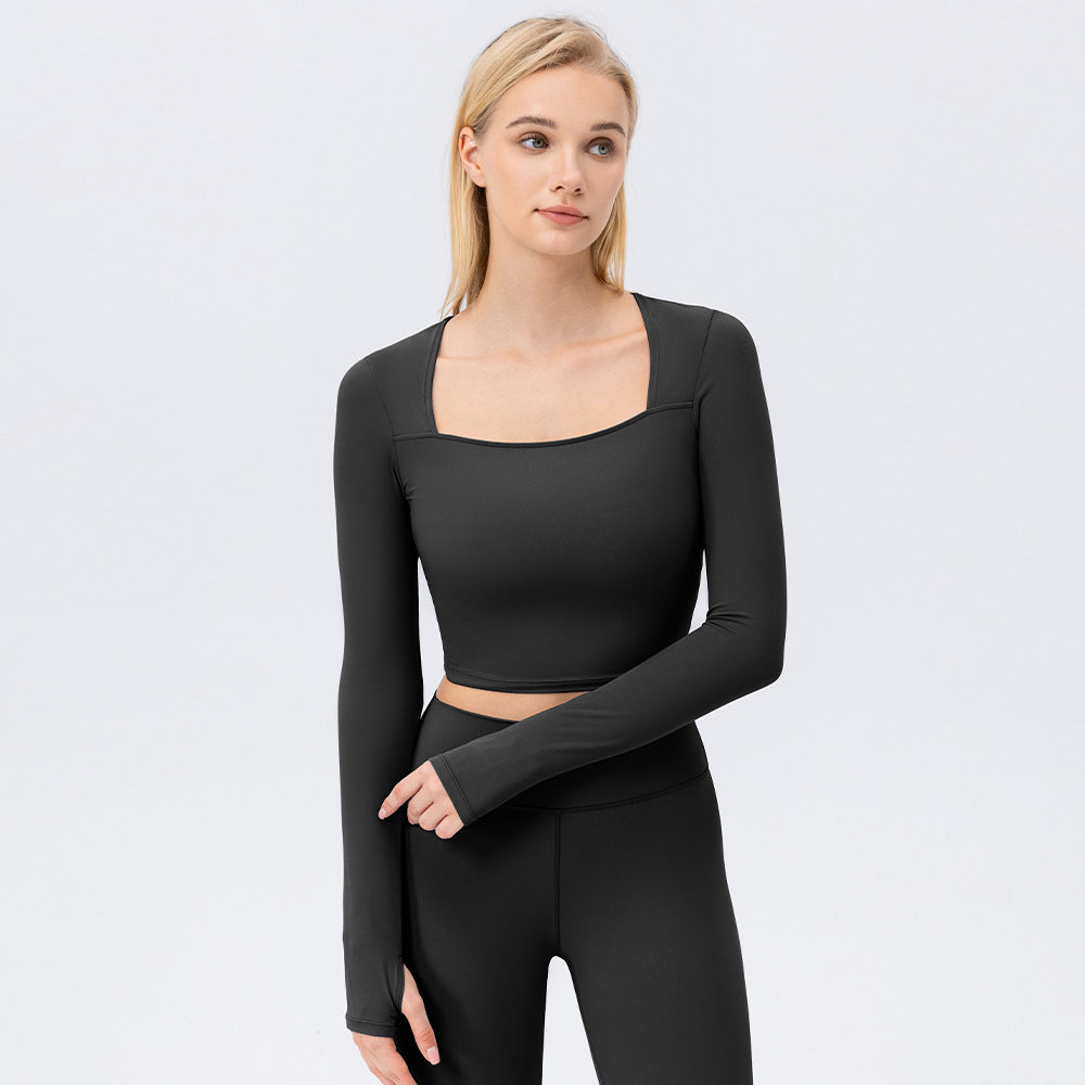 Damen Sportliches Langarm Crop-Top aus atmungsaktivem Material mit figurbetontem Schnitt WW
