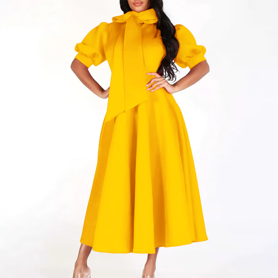 Damen Ballonkleid mit eleganter Schleifenverarbeitung und Taschen WW