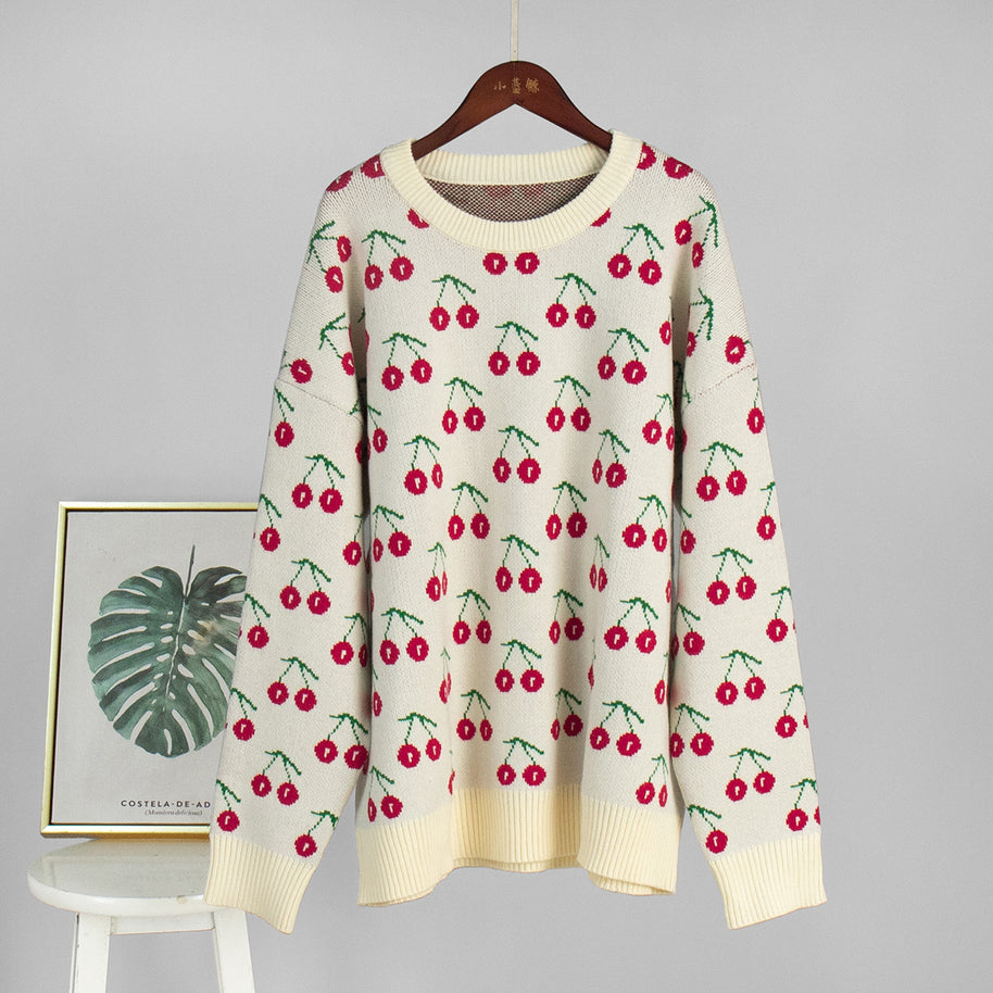 Damen Strickpullover mit fruchtigem Muster WW