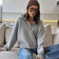 Damen Pullover mit weitem Kragen und praktischer Reißverschlussöffnung WW