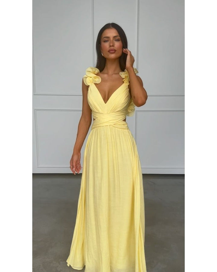 Damenkleid mit V-Ausschnitt und langem Plisseerock