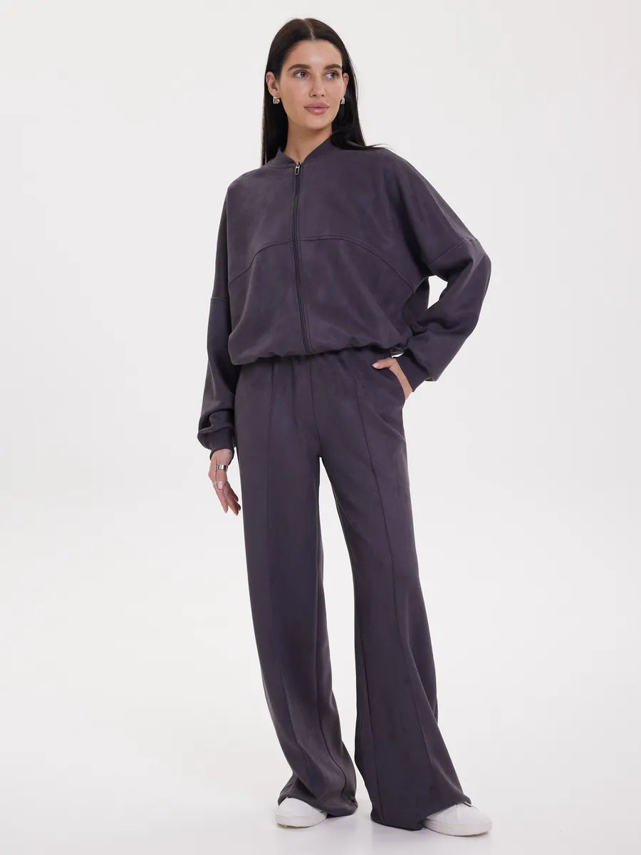 Damen sportliche und elegante Trainingsjacke mit weit geschnittenen Hosen WW