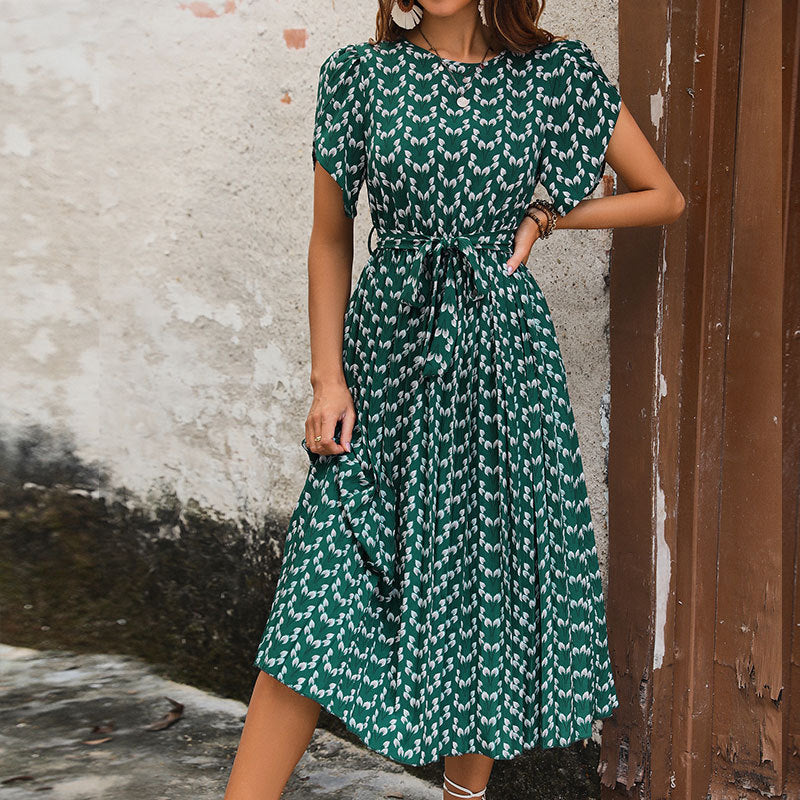 Damen Midi-Kleid mit eleganten Rüschendetails und bindbarem Taillengürtel W&W Mode