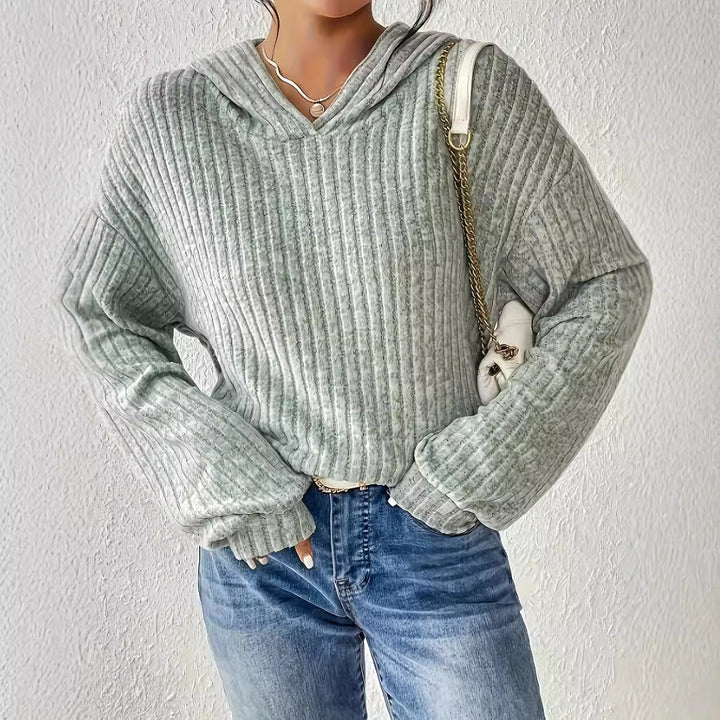 Damen lässiger Kapuzenpullover mit stilvollem Rippmuster und überschnittenen Ärmeln W&W Mode