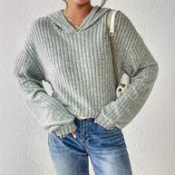 Damen lässiger Kapuzenpullover mit stilvollem Rippmuster und überschnittenen Ärmeln WW