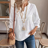 Damen bestickte Bohemian Bluse mit Dreiviertelärmeln WW