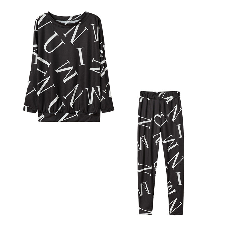 Damen Pyjama-Set mit langärmligem Oberteil und elastischen Hosen WW