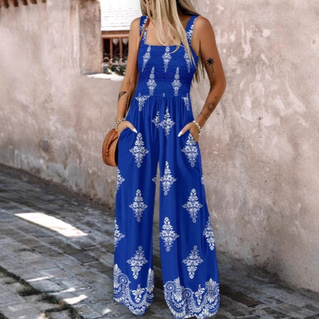 Damen luftiger Jumpsuit mit floralem Design und praktischen Taschen WW