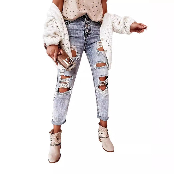 Damen Destroyed Boyfriend Jeans im lässigen Vintage-Stil mit hohem Bund W&W Mode