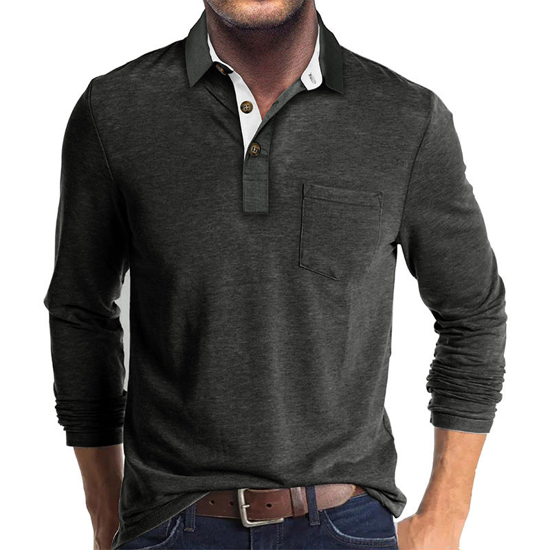 Herren Poloshirt mit langen Ärmeln und Brusttasche WW