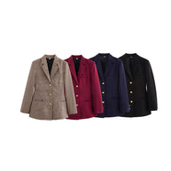Damen Karierter Blazer mit goldenen Knopfdetails WW