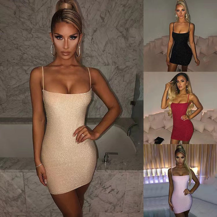 Damen Glitzerndes Minikleid mit Spaghettiträgern W&W Mode