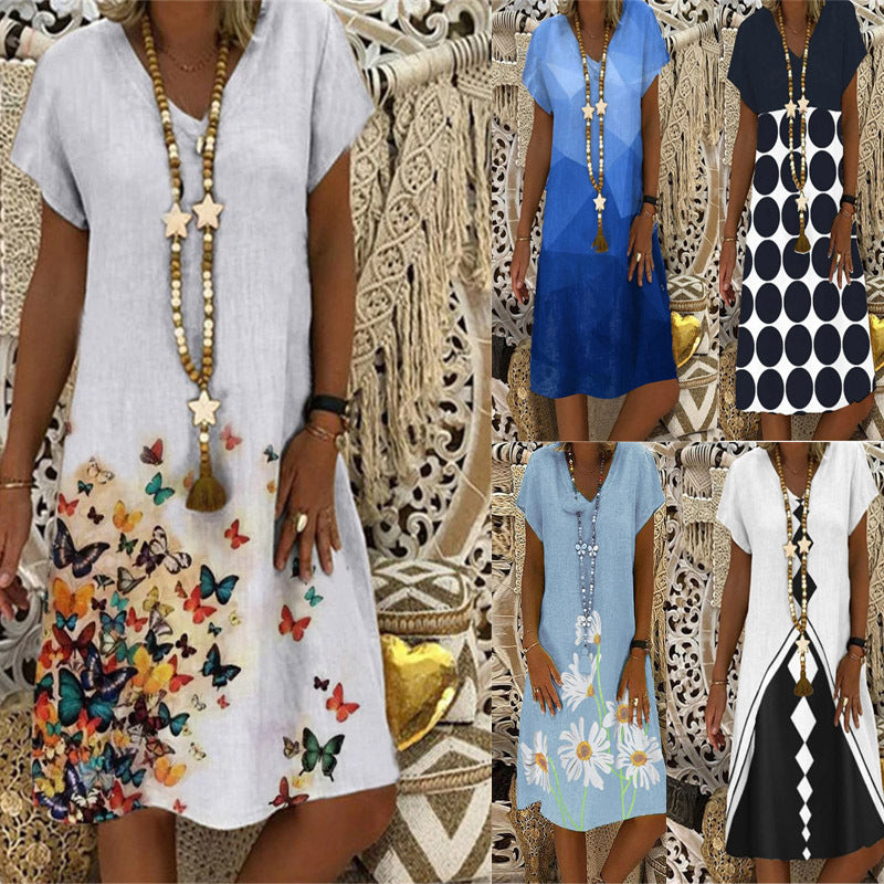 Damen Sommerliche Tunika mit buntem Schmetterlingsmuster WW