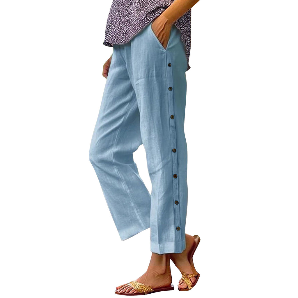 Damen Leichte und luftige Freizeithose mit Knopfdetails WW