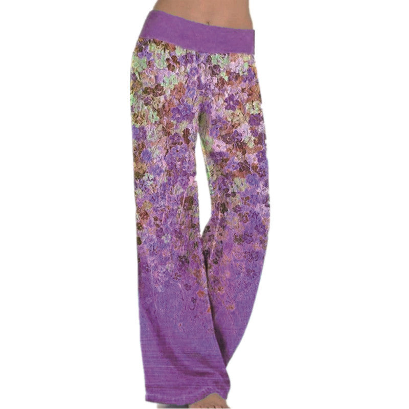 Damen lässige Palazzo-Hose mit floralem Druck und elastischem Bund WW