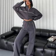 Damen sportlicher Crop-Top und weite Trainingshose Set WW