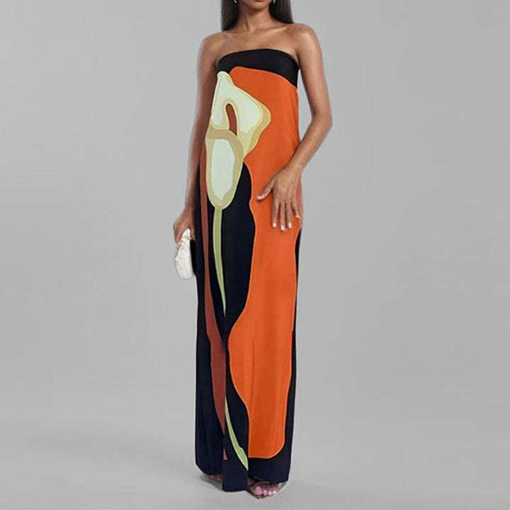 Damen Abendkleid mit elegantem drapiertem Oberteil und künstlerischem Print W&W Mode