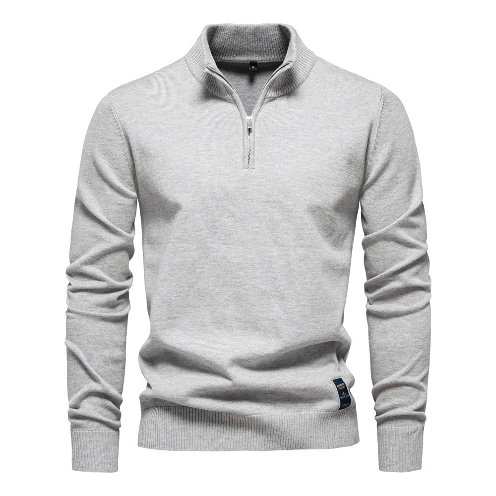 Herren Pullover mit halbem Reißverschluss und modernem Stehkragen WW