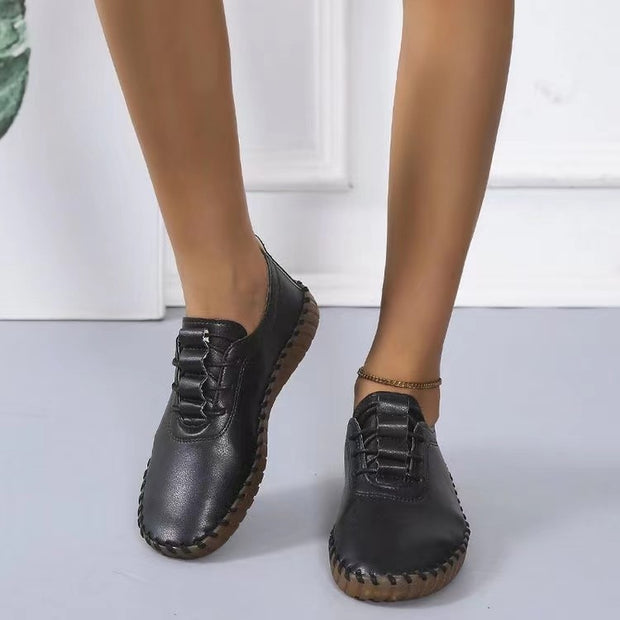 Damen bequeme Schnürschuhe aus hochwertigem Leder mit ergonomischer Sohle WW