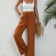 Damen elegante weite Hose aus leichtem Baumwollgemisch mit Gummizug WW