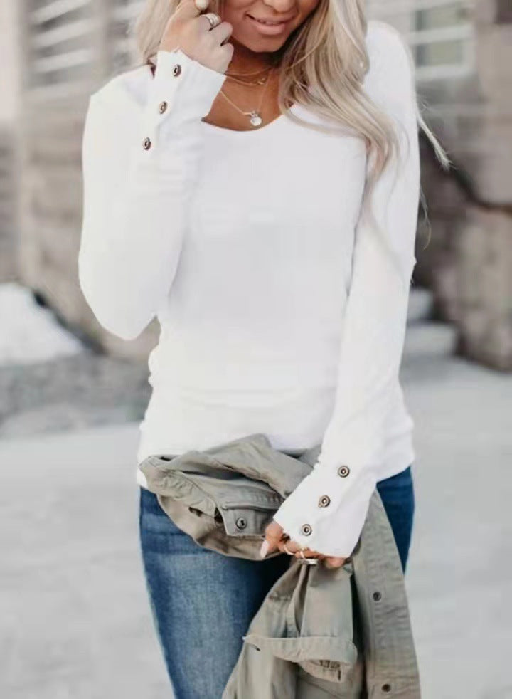 Damen Langarmshirt mit einzigartiger Knopfdetail WW
