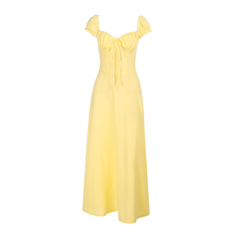Damen Maxikleid mit eleganter Schnürdetail und Puffärmeln W&W Mode