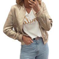 Damen glänzende Bomberjacke mit trendigen Rippdetails und praktischen Taschen WW