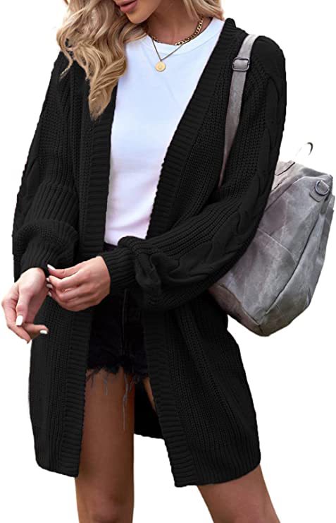 Damen Strickcardigan mit voluminösen Ärmeln und Zopfdetails WW