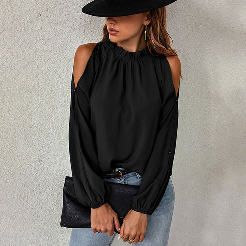 Damen schickes Oberteil mit schulterfreien Einsätzen und eleganten Rüschendetails WW