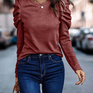 Damen entspannter Pullover mit modischen Rüschendetails und hochgelegten Ärmeln WW
