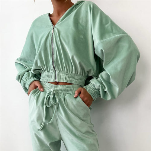 Damen Sportliches Fleece-Kapuzen-Lounge-Set WW