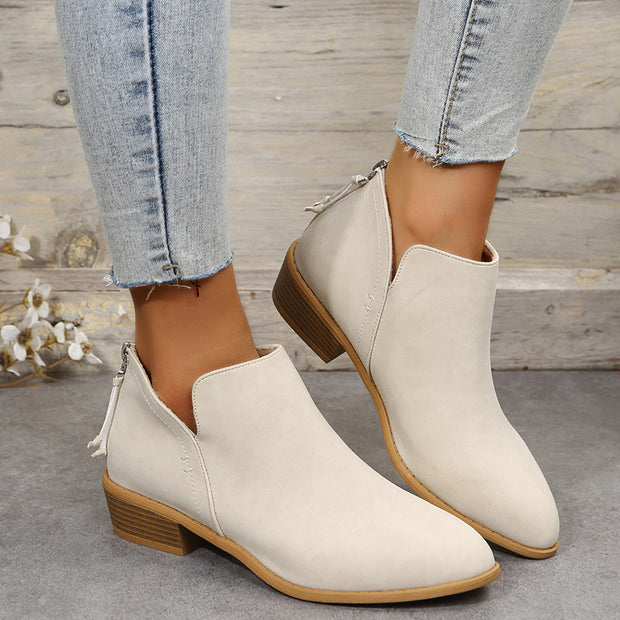Damen Ankle Boots mit elegantem Reißverschluss und komfortablem Blockabsatz WW