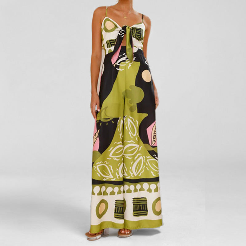 Damen Sommer-Jumpsuit mit trendigem Boho-Print und raffiniertem Knoten-Detail W&W Mode