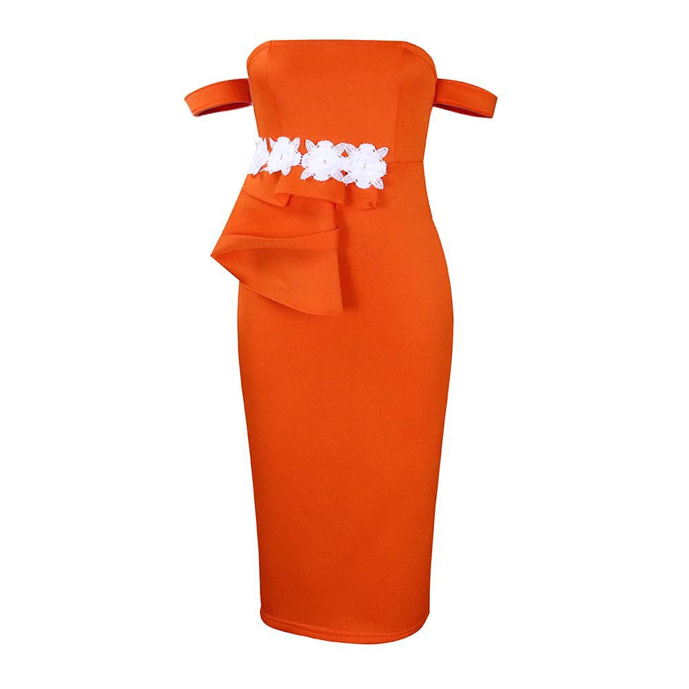 Damenbodycon Kleid mit schulterfreiem Design und dekorativer Rüschenapplikation WW
