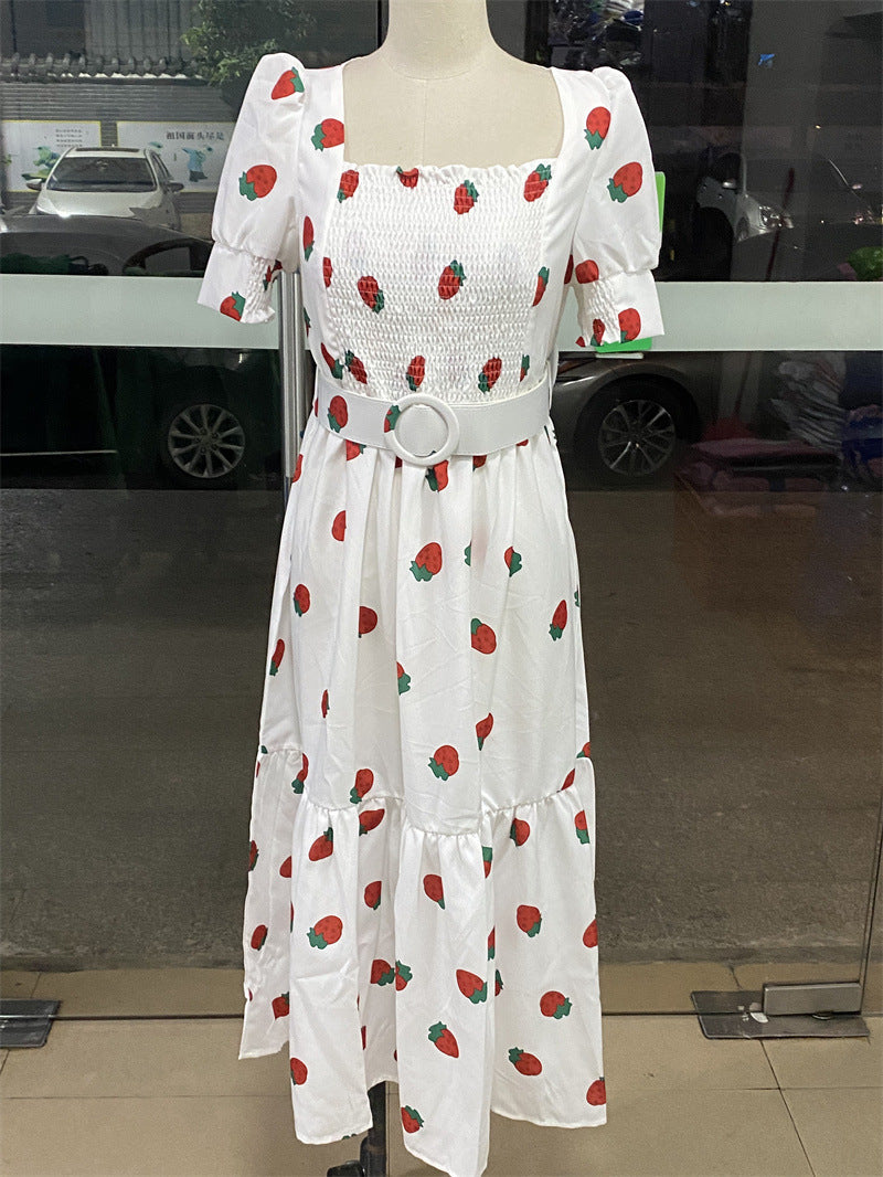 WW | Bedrucktes, taillenbetontes U-Ausschnitt Elegantes Kleid
