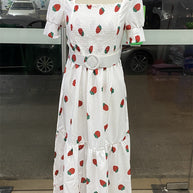 WW | Bedrucktes, taillenbetontes U-Ausschnitt Elegantes Kleid