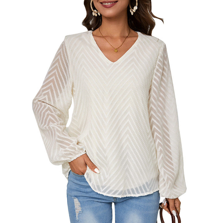 Damen Bluse mit eleganten V-Ausschnitt und transparenten Ärmelapplikationen W&W Mode