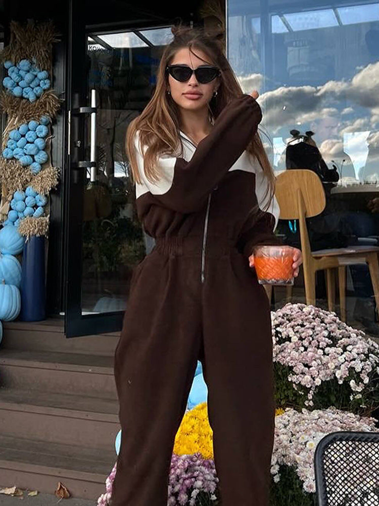 Damen sportliches Sweatanzug-Set mit hohem Kragen und Reißverschluss WW