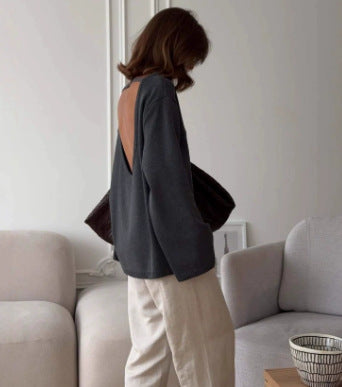 Damen Relaxed Fit Pullover mit tiefem Rundhalsausschnitt und weiten Ärmeln WW