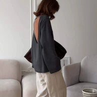 Damen Relaxed Fit Pullover mit tiefem Rundhalsausschnitt und weiten Ärmeln WW